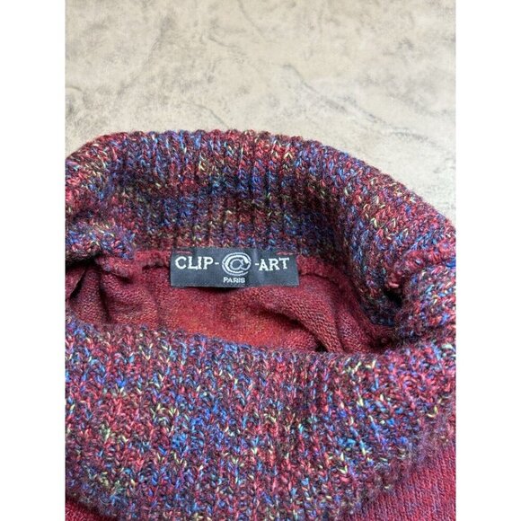 Clip-Art Paris Colorful Turtle Neck Sweater Orange Purlple Sz S/M Artsy - Picture 7 of 10